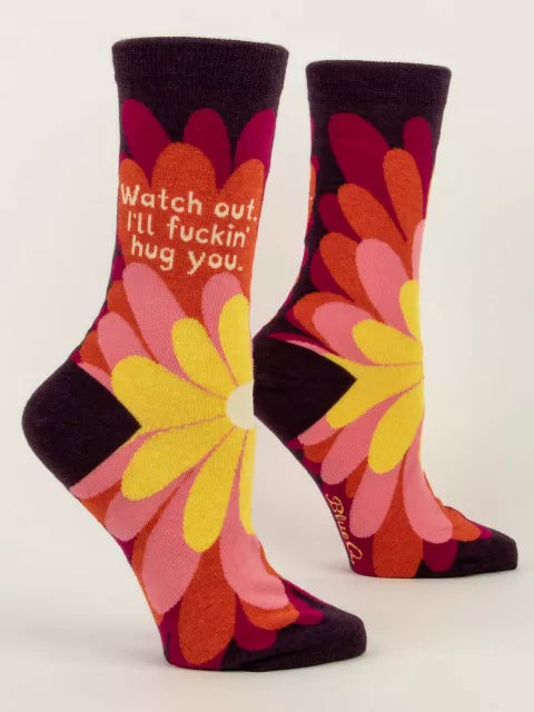 Watch Out. I'll F@cking Hug You Women's Crew Socks by Blue Q Socks Blue Q   