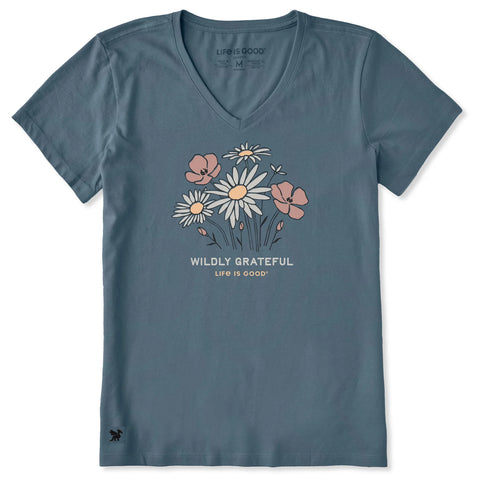 Women's Wildly Grateful Bouquet Short Sleeve Crusher Vee