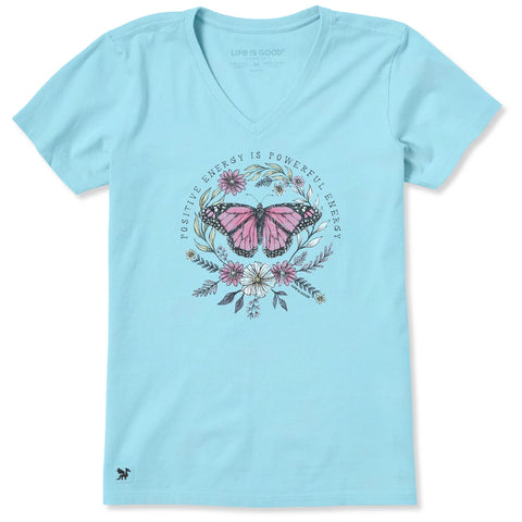 Women's Positive Powerful Energy Butterfly Short Sleeve Crusher Vee