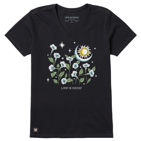 Women's Sun and Moonflowers Short Sleeve Crusher-LITE Vee