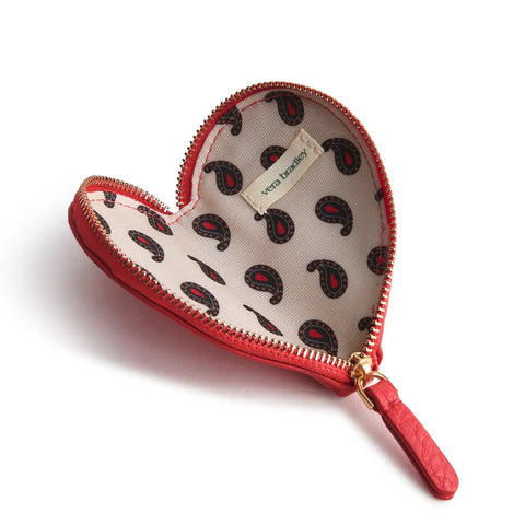 Heart Coin Pouch in Goji Berry Red Leather Blanket Vera Bradley