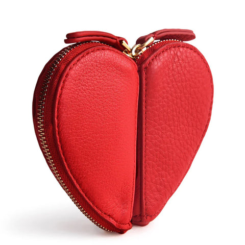 Heart Coin Pouch in Goji Berry Red Leather Blanket Vera Bradley