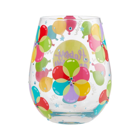 Birthday Balloons Hand Painted Stemless Wine Glass Wine Glass Lolita   