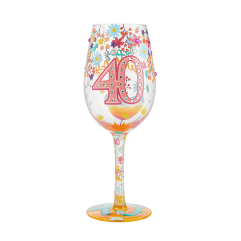 Happy 40th Hand Painted Wine Glass Wine Glass Lolita   