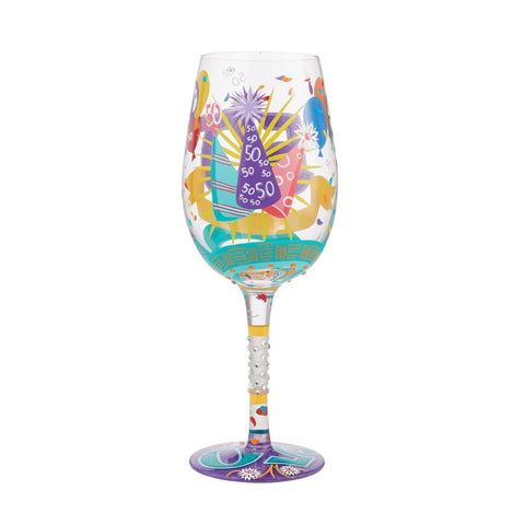 Happy 50th Hand Painted Wine Glass Wine Glass Lolita   