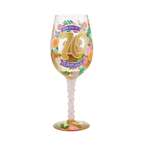 Happy 70th Hand Painted Wine Glass Wine Glass Lolita   