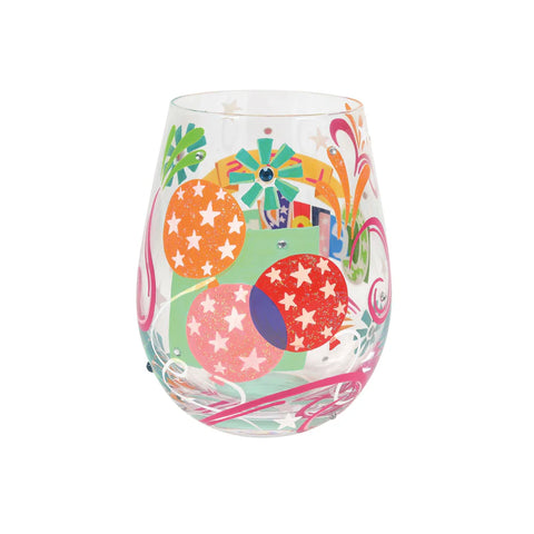 Let's Celebrate Hand Painted Stemless Wine Glass Wine Glass Lolita   