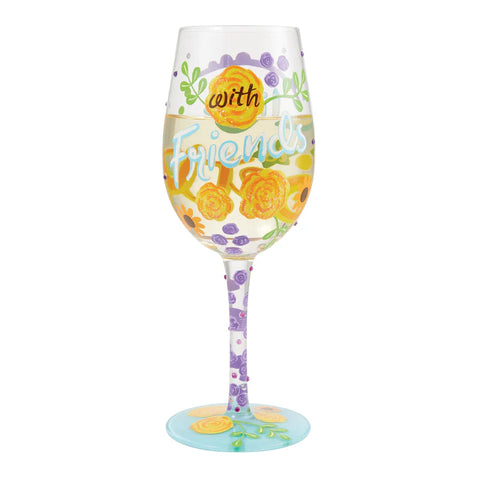 Life With Friends Hand Painted Wine Glass Wine Glass Lolita   