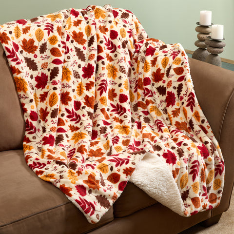 Plush Autumn Throw Blanket Gold Medal International Leaves  