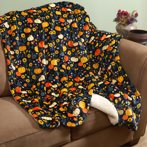 Plush Autumn Throw Blanket Gold Medal International Pumpkin  