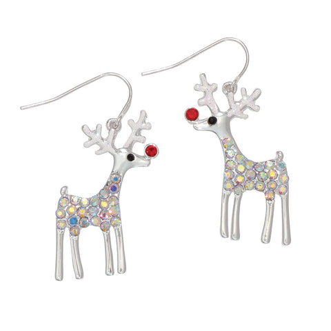 Crystal Studded Silver Rudolph Earrings Earrings Periwinkle   