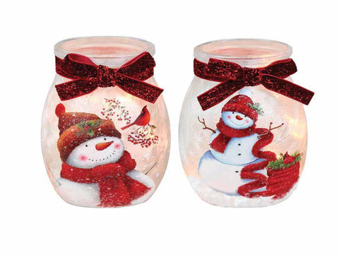 Cheerful Snowman Pre-Lit Small Jar Holiday Decor Stony Creek   