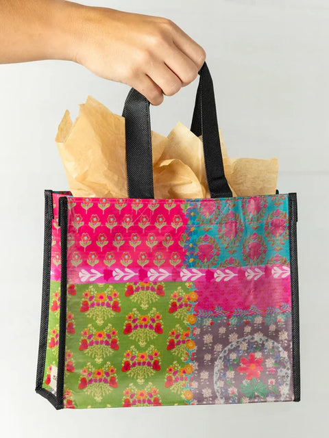 Medium Happy Bag - Festive Patchwork Natural Life