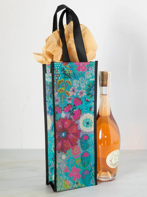 Wine Happy Bag - Aqua Folk Floral Natural Life