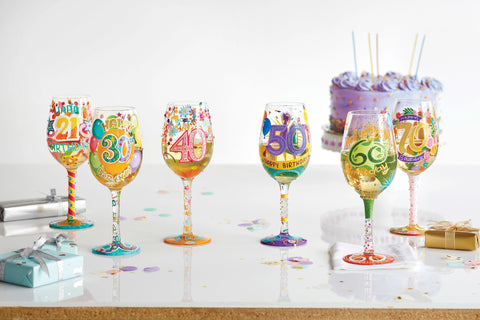 Happy 70th Hand Painted Wine Glass Wine Glass Lolita   