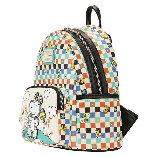 Loungefly Peanuts Snoopy and Woodstock Checkered Mini Backpack Backpack Loungefly   
