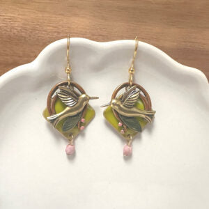 Hummingbird Swirl Earrings Jewelry Silver Forest   