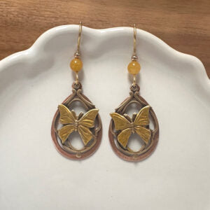 Yellow Butterfly Teardrop Earrings Jewelry Silver Forest   