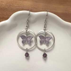 Butterfly Circle Earrings Jewelry Silver Forest   