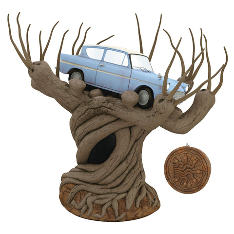 Harry Potter and the Chamber of Secrets™ Collection Flying Ford Anglia in the Whomping Willow™ Tree Topper With Light and Sound Hallmark Keepsake Ornament Hallmark Default Title  