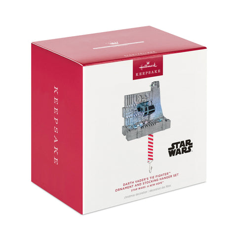 Star Wars: A New Hope™ Darth Vader's TIE Fighter™ 2024 Hallmark Keepsake Ornament and Stocking Hanger Set With Light and Sound Hallmark Keepsake Ornament Hallmark   