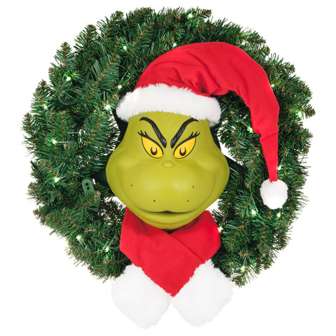 Dr. Seuss's How the Grinch Stole Christmas!™ The Grinch Wreath With Light, Sound and Motion, 24” Hallmark Keepsake Ornament Hallmark Default Title  