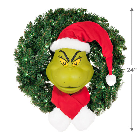 Dr. Seuss's How the Grinch Stole Christmas!™ The Grinch Wreath With Light, Sound and Motion, 24” Hallmark Keepsake Ornament Hallmark   