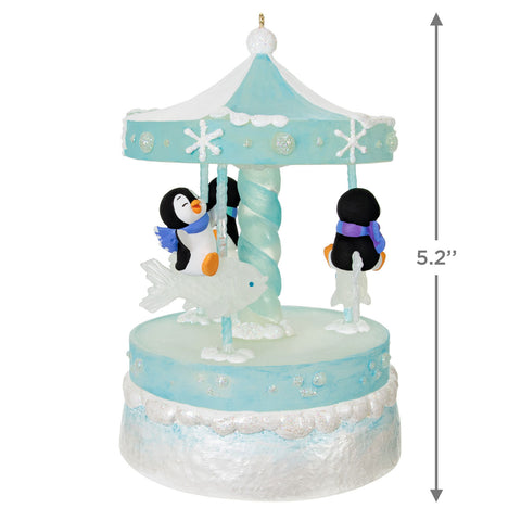 Playful Penguins on Carousel Musical 2024 Hallmark Keepsake Ornament With Light and Motion Hallmark Keepsake Ornament Hallmark   