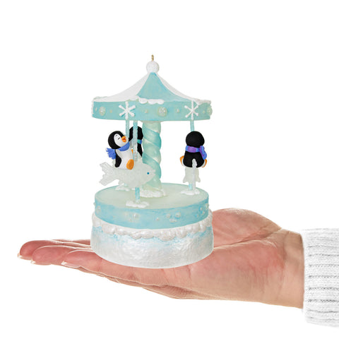 Playful Penguins on Carousel Musical 2024 Hallmark Keepsake Ornament With Light and Motion Hallmark Keepsake Ornament Hallmark   