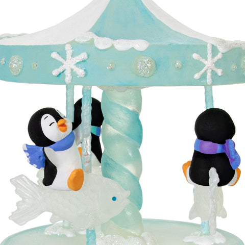 Playful Penguins on Carousel Musical 2024 Hallmark Keepsake Ornament With Light and Motion Hallmark Keepsake Ornament Hallmark   