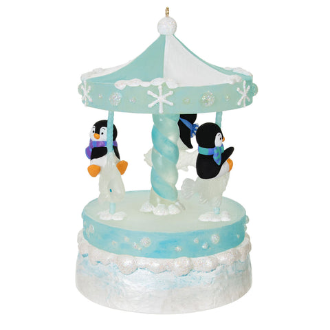 Playful Penguins on Carousel Musical 2024 Hallmark Keepsake Ornament With Light and Motion Hallmark Keepsake Ornament Hallmark   