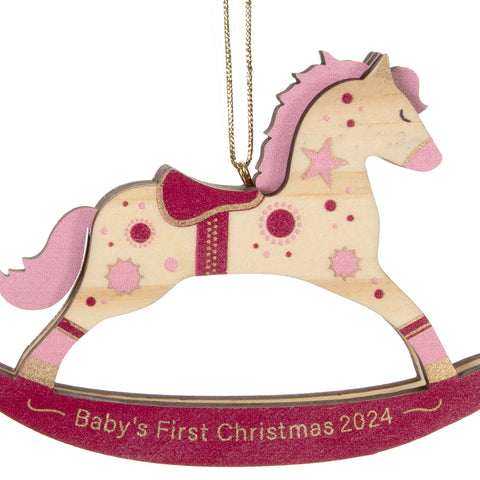 Baby Girl's First Christmas Rocking Horse 2024 Wood 2024 Hallmark Keepsake Ornament Hallmark Keepsake Ornament Hallmark   