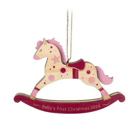 Baby Girl's First Christmas Rocking Horse 2024 Wood 2024 Hallmark Keepsake Ornament Hallmark Keepsake Ornament Hallmark   