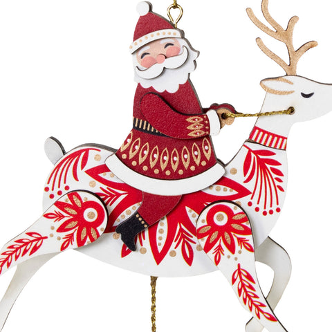 Pull-String Reindeer With Santa Wood 2024 Hallmark Keepsake Ornament Hallmark Keepsake Ornament Hallmark   