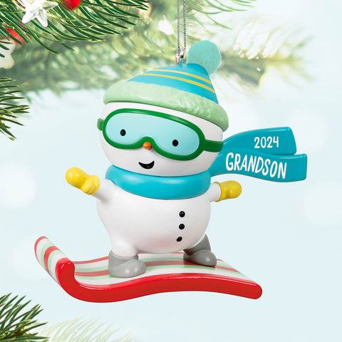 Grandson Snowboarding Snowman 2024 2024 Hallmark Keepsake Ornament Hallmark Keepsake Ornament Hallmark   