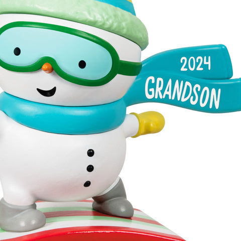 Grandson Snowboarding Snowman 2024 2024 Hallmark Keepsake Ornament Hallmark Keepsake Ornament Hallmark   