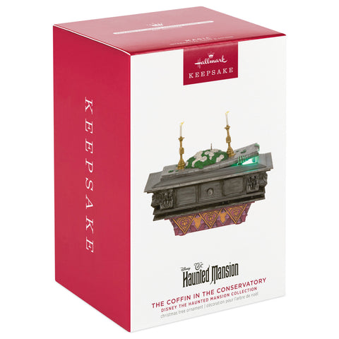 Disney The Haunted Mansion Collection The Coffin in the Conservatory 2024 Hallmark Keepsake Ornament With Light and Sound Hallmark Keepsake Ornament Hallmark   