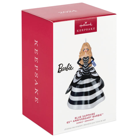 Barbie™ 65th Anniversary Blue Sapphire Porcelain and Fabric 2024 Hallmark Keepsake Ornament Hallmark Keepsake Ornament Hallmark   