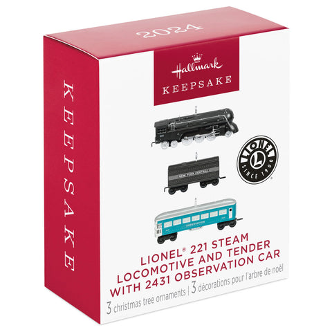 Mini Lionel® 221 Steam Locomotive and Tender With 2431 Observation Car 2024 Hallmark Keepsake Ornaments, Set of 3 Hallmark Keepsake Ornament Hallmark   