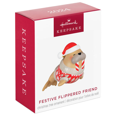 Mini Festive Flippered Friend 2024 Hallmark Keepsake Ornament, 0.85" Hallmark Keepsake Ornament Hallmark   