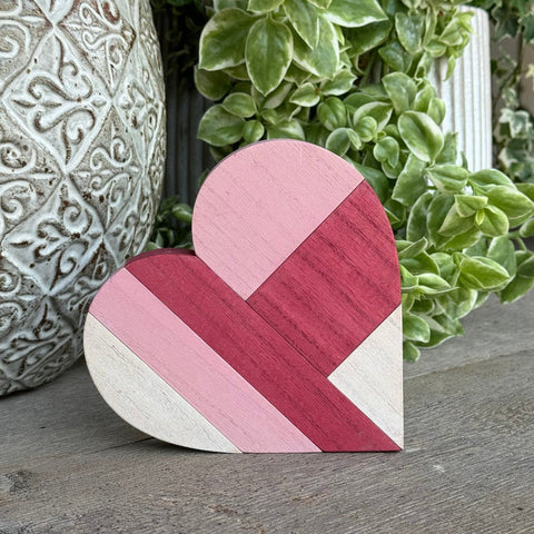 Large Red, White, and Pink Washed Wood Heart Shaped Sign Signs Collins Painting & Design