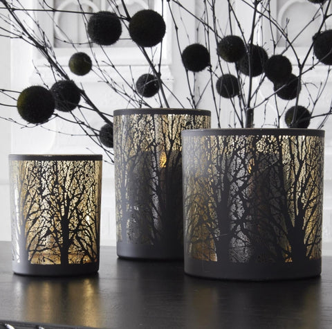 Black Tree Votive Holder with Gold Interior