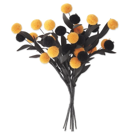 Black & Orange Pompom Pick With Leaves