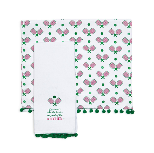 Pickleball Set of 2 Dish Towels  Two's Company Pink/Green  