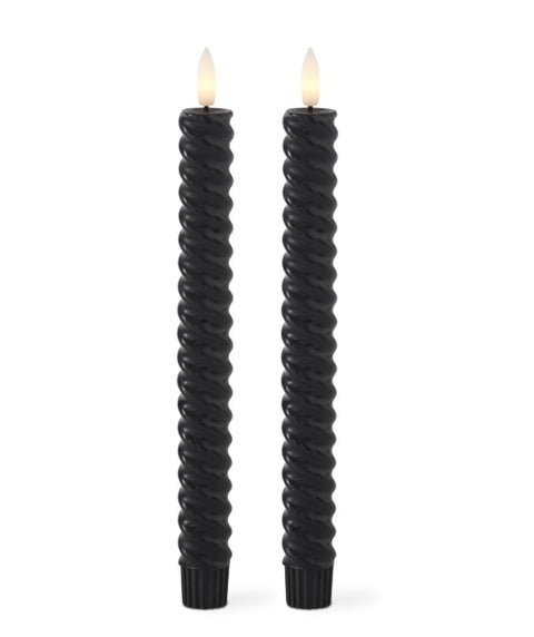 Set of 2 9.75 Inch Black Spiral LED Taper Candles Little Green Apple - Limited Time!