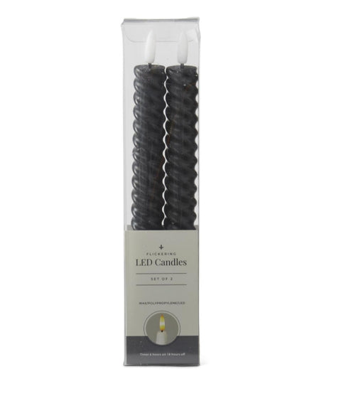 Set of 2 9.75 Inch Black Spiral LED Taper Candles Little Green Apple - Limited Time!