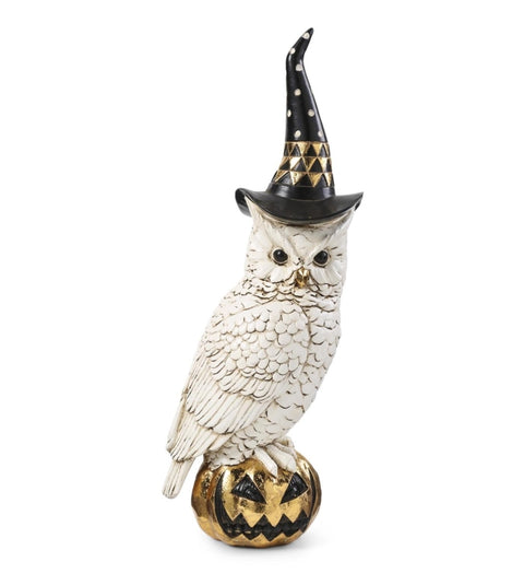 White & Gold Owl with Witches Hat on Gold Jack O'Lantern Little Green Apple - Limited Time!
