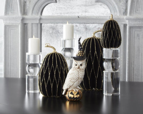 White & Gold Owl with Witches Hat on Gold Jack O'Lantern Little Green Apple - Limited Time!