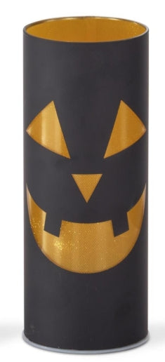 8 Inch Black & Gold Laser Engraved Jack o Lantern LED Cylinder Lantern Little Green Apple - Limited Time!