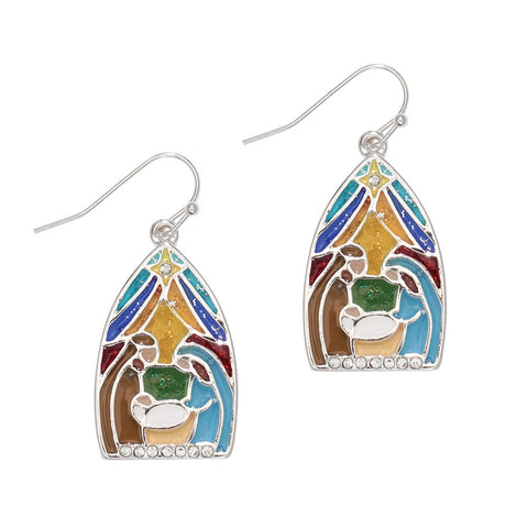 Stained Glass Nativity Earrings Earrings Periwinkle   